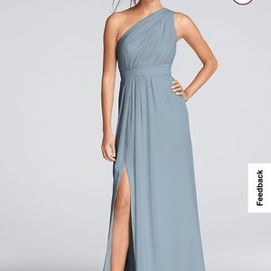 Dusty Blue David's Bridal Long One-Shoulder Crinkle Chiffon Dress